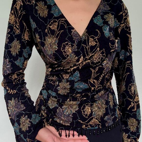 Late 90s elegant black floral MSK blouse - Picture 1 of 8